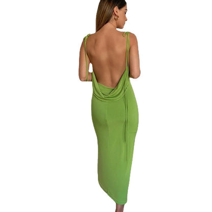 Cryptographic Elegant Spaghetti Strap Sexy Backless Draped Maxi Dress for Women Sleeveless Night Club Party Long Dresses Summer